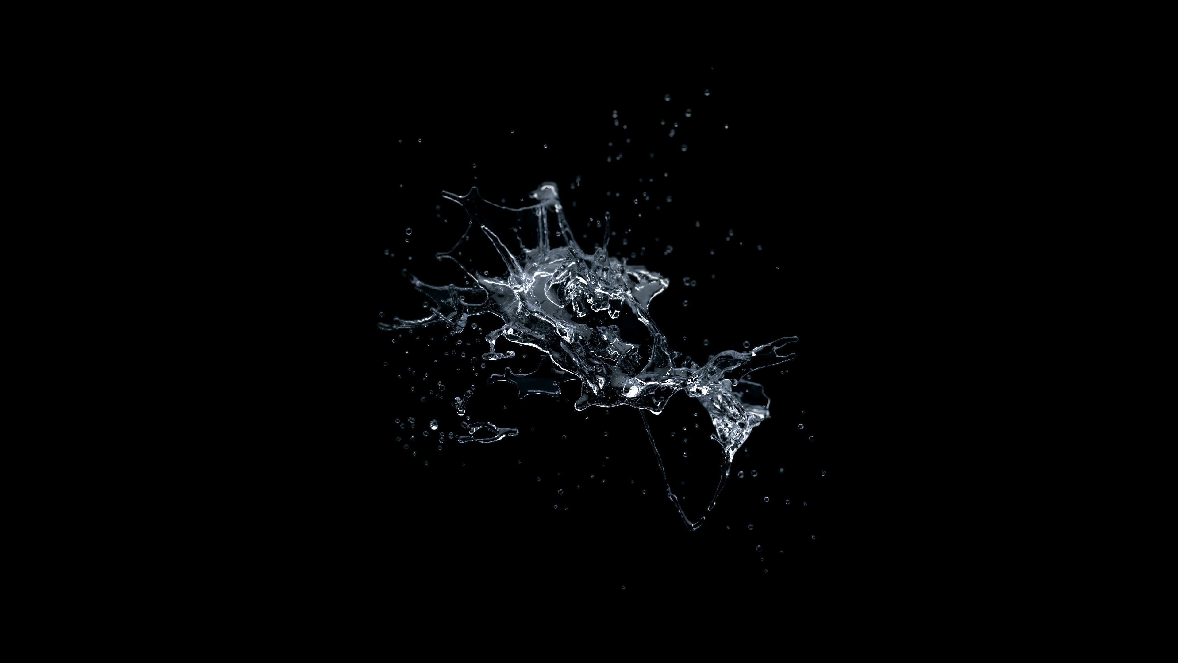 A single water splash frozen mid-motion on pure black